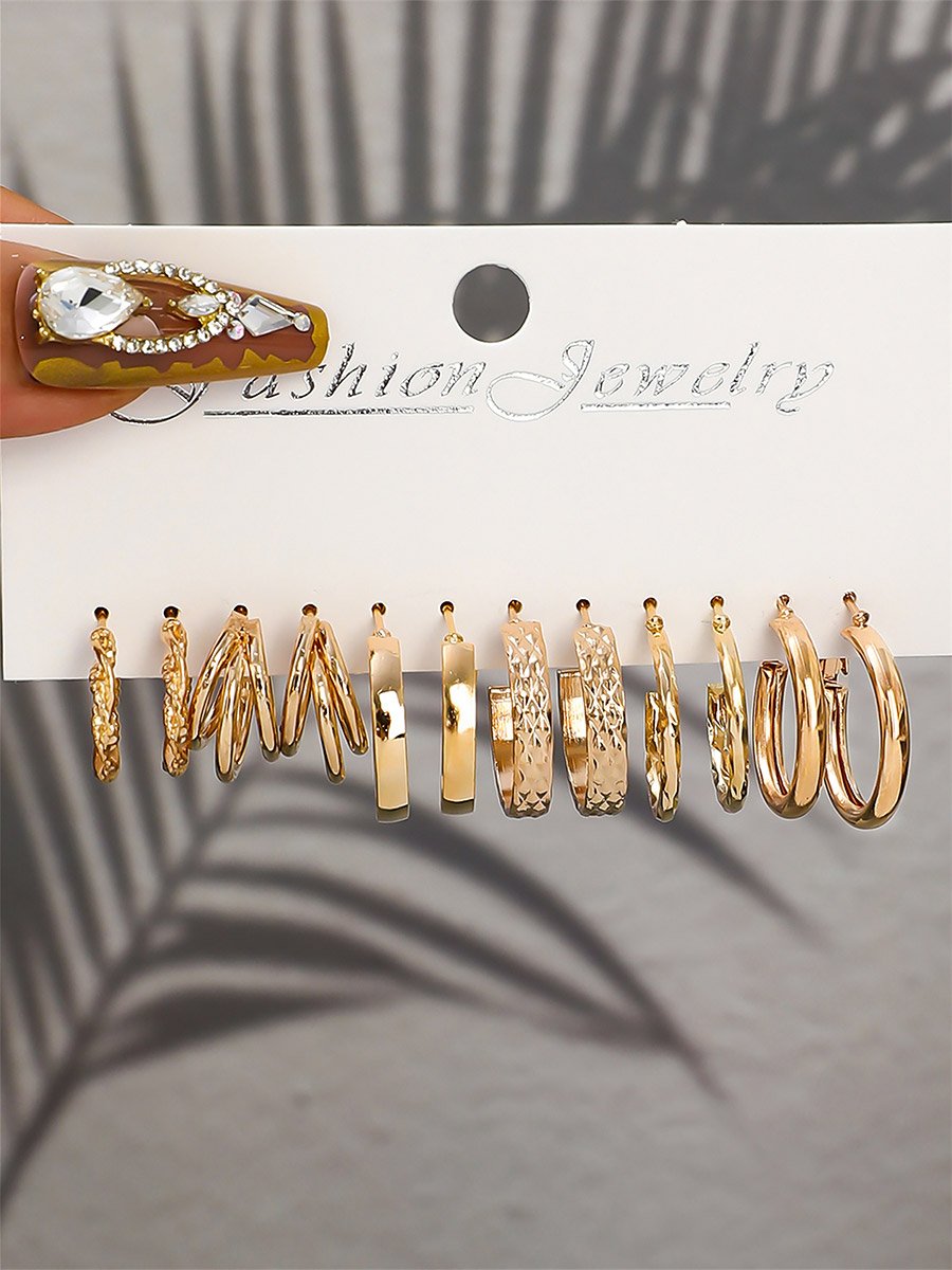 Set of 6 - Gold Tone Hoop Earrings
