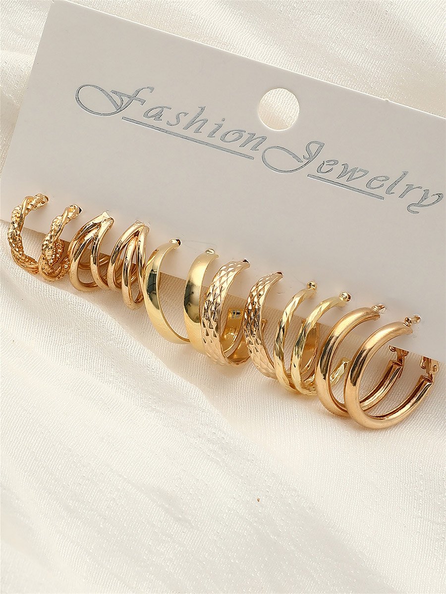 Set of 6 - Gold Tone Hoop Earrings