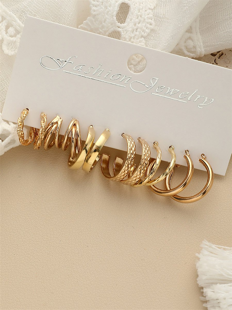 Set of 6 - Gold Tone Hoop Earrings