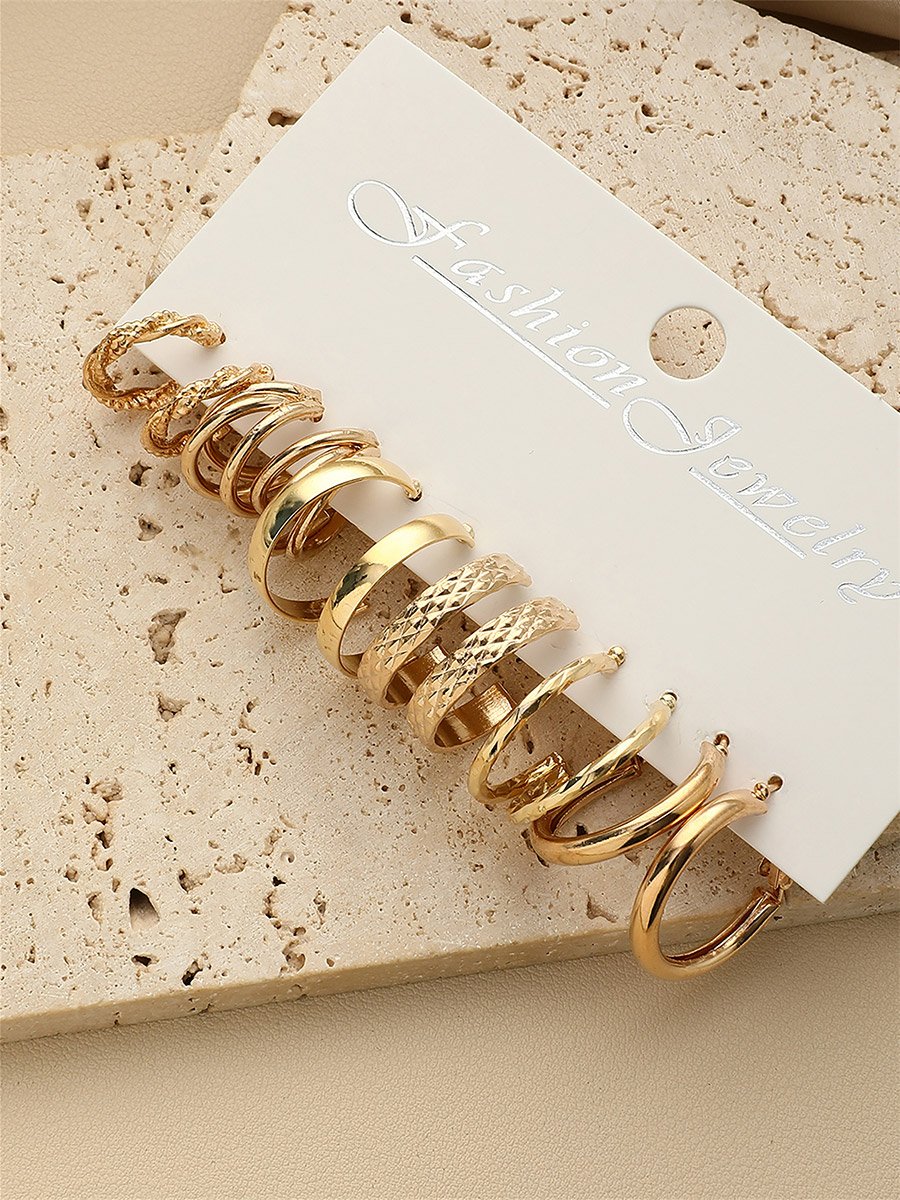 Set of 6 - Gold Tone Hoop Earrings
