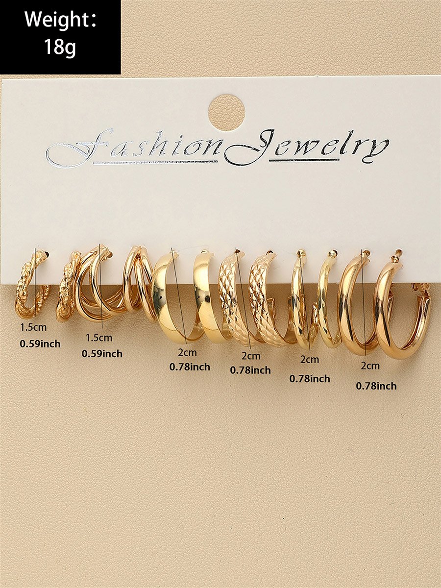 Set of 6 - Gold Tone Hoop Earrings