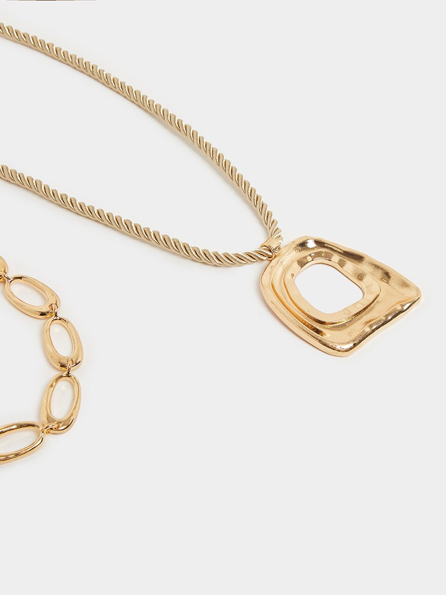 Set of 2 - Geo Pendant Chain Necklace