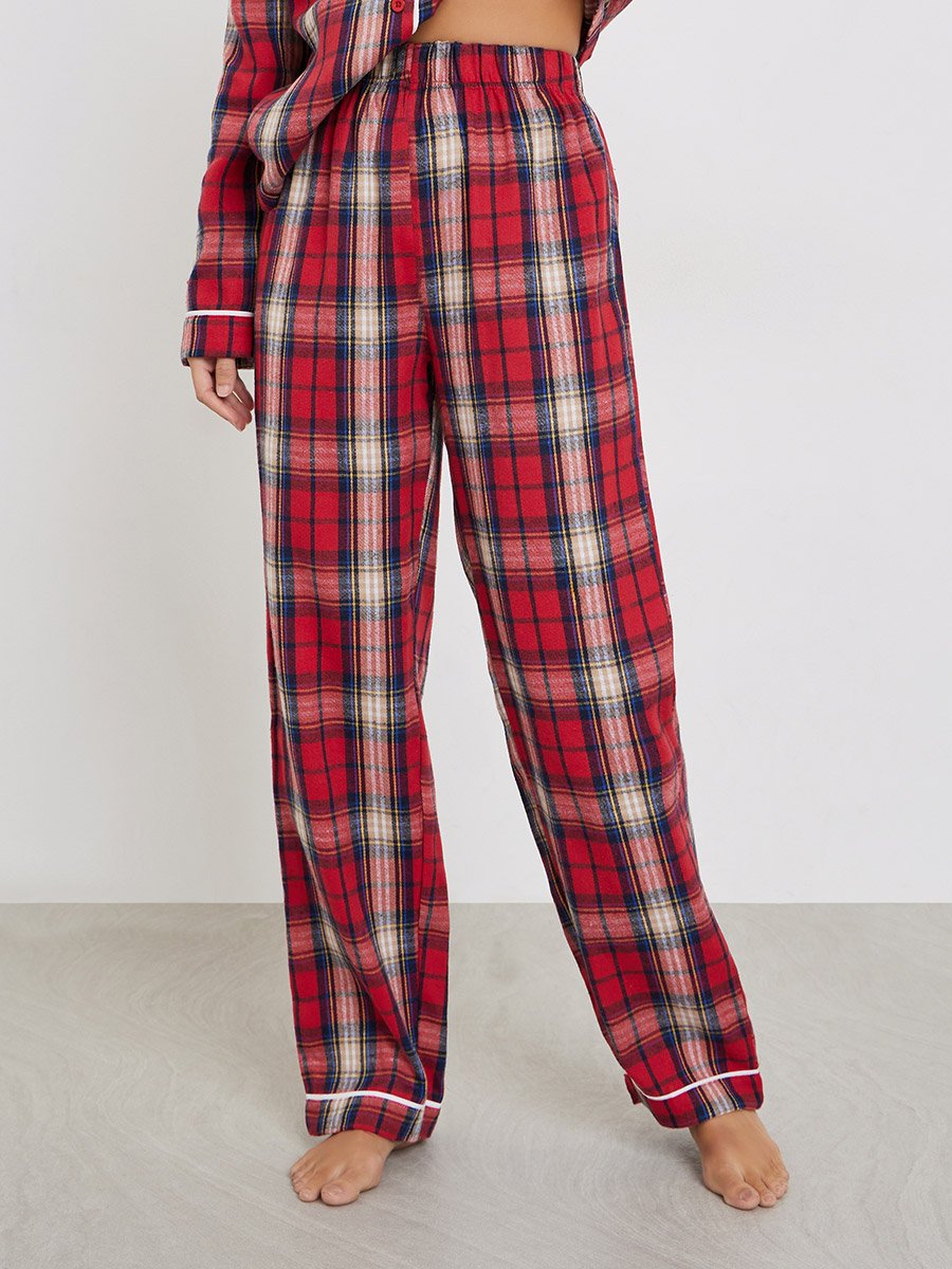 Women Check Pocket Piped Shirt and Pyjama Set