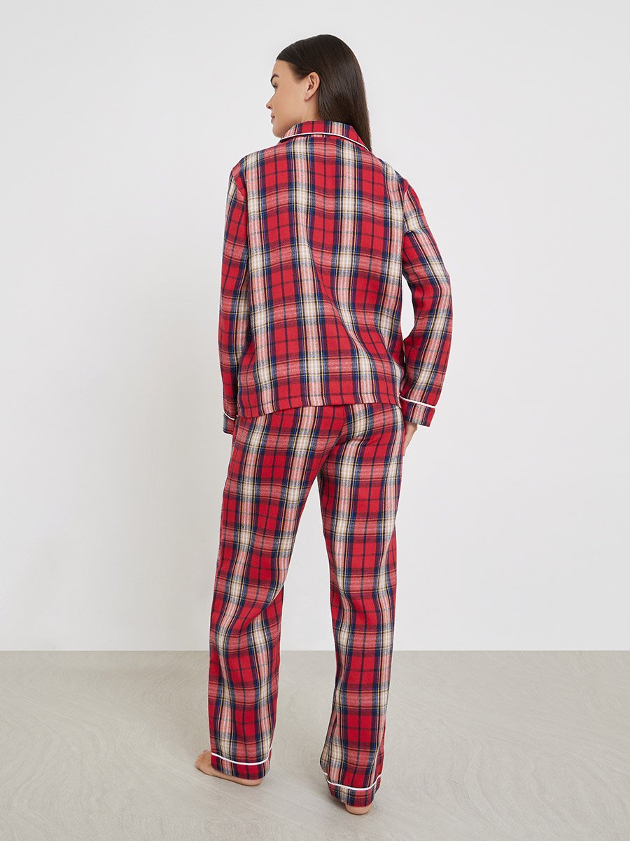 Women Check Pocket Piped Shirt and Pyjama Set