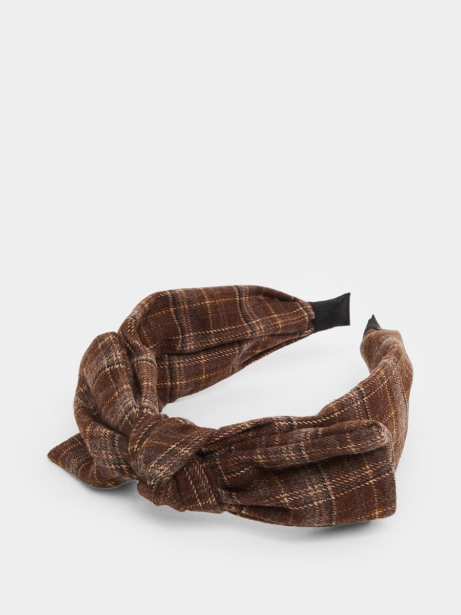 Brown Plaid Knot Headband