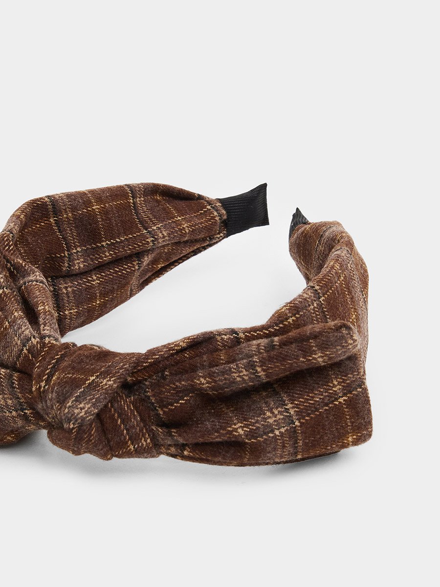 Brown Plaid Knot Headband
