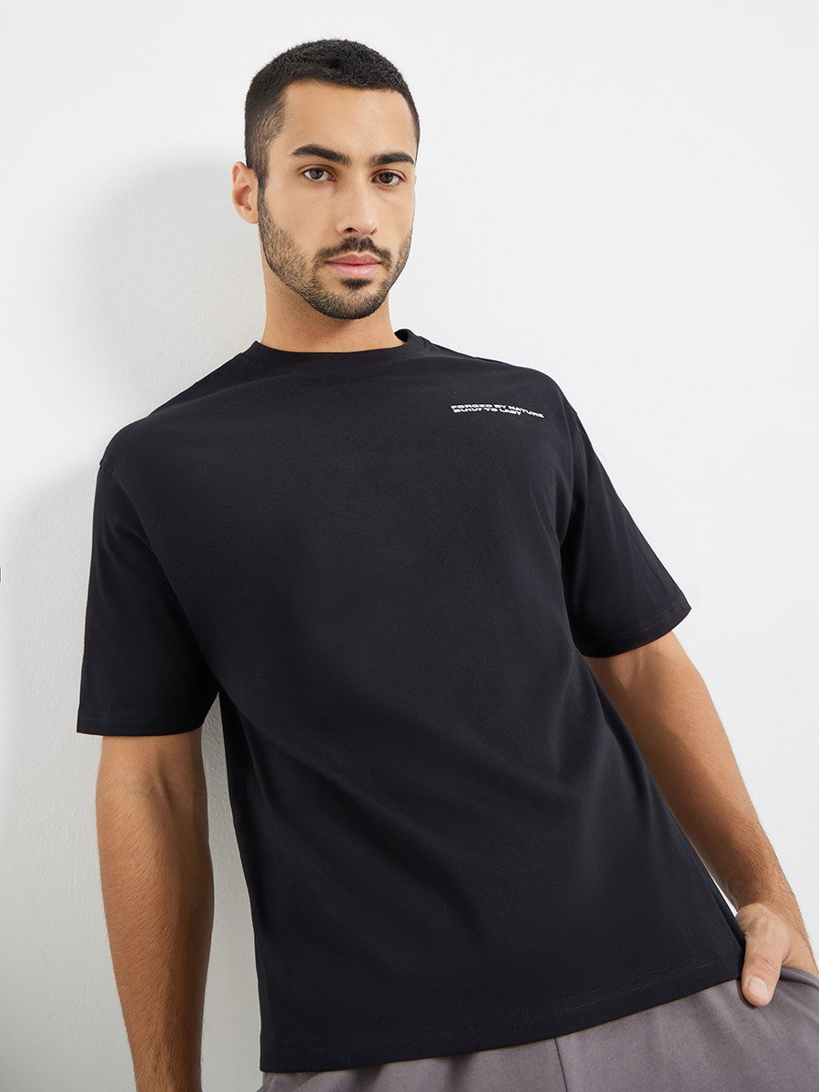 Men Black Graphic Print Oversized T-Shirt