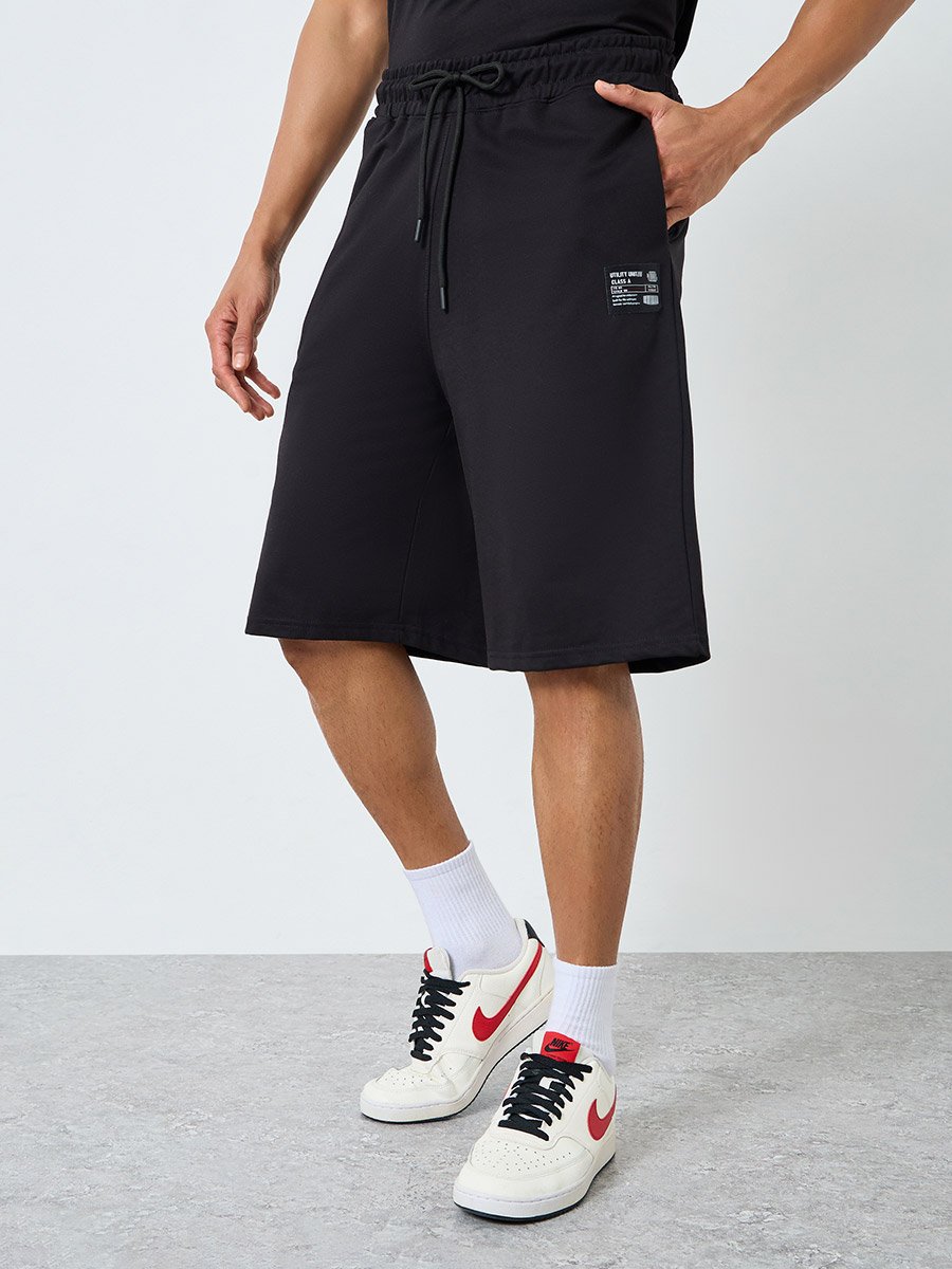 Men Black Oversized T-Shirt and Shorts Co-Ords