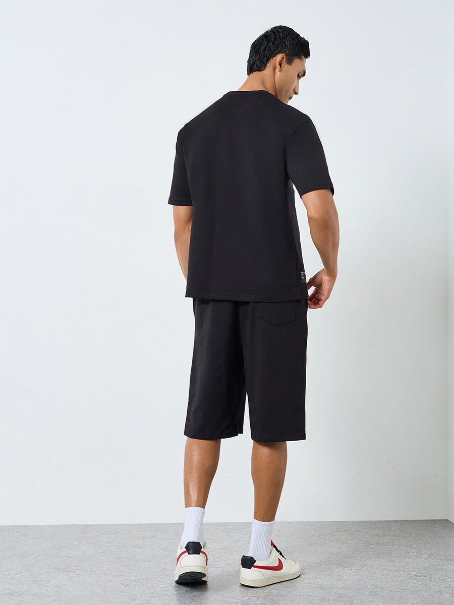 Men Black Oversized T-Shirt and Shorts Co-Ords