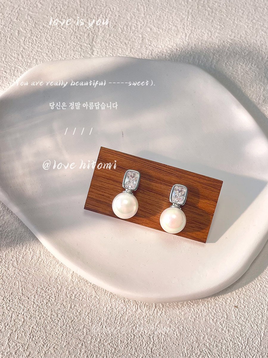 Silver Accent Faux Pearl Decor Drop Earrings