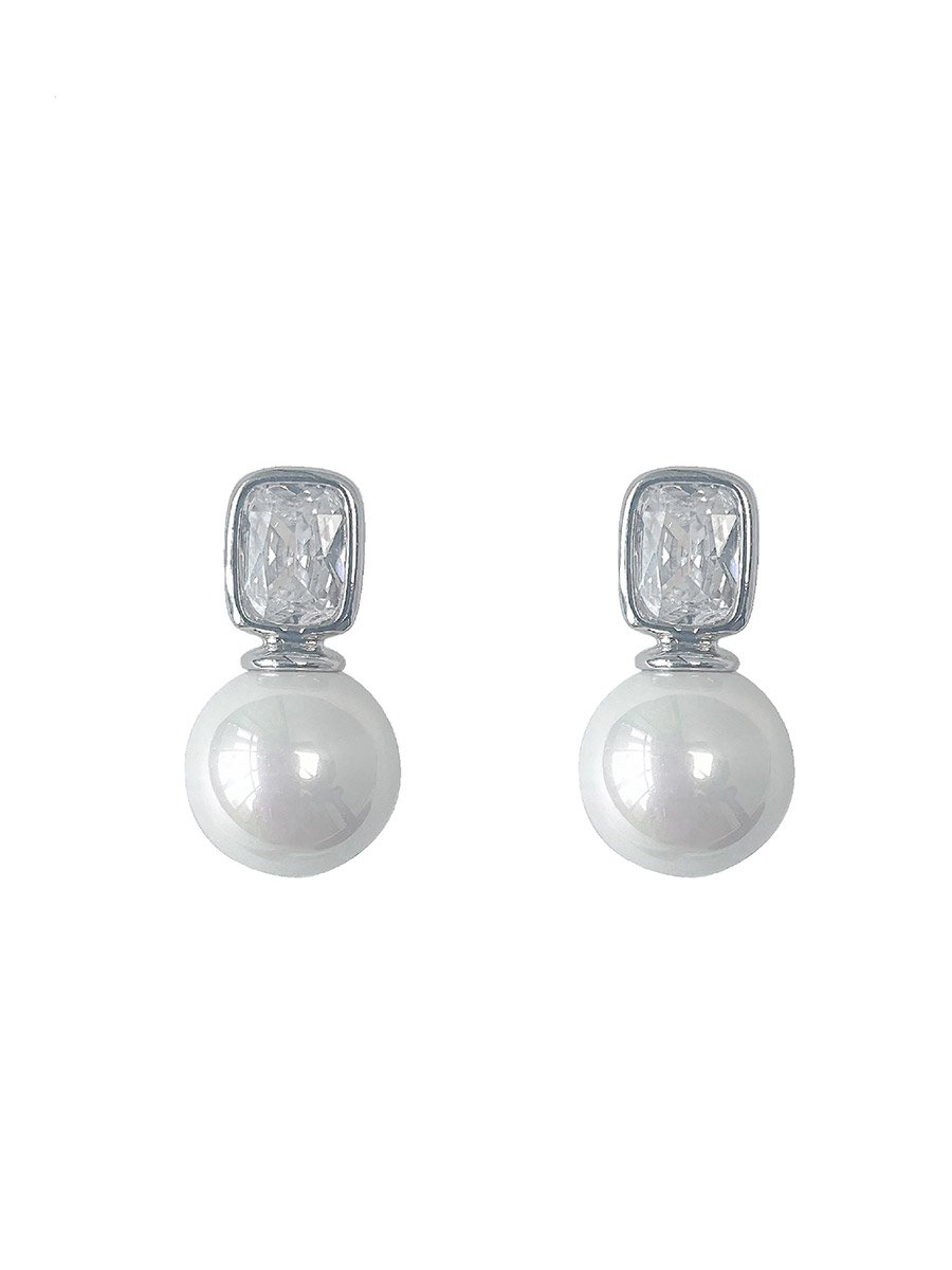 Silver Accent Faux Pearl Decor Drop Earrings