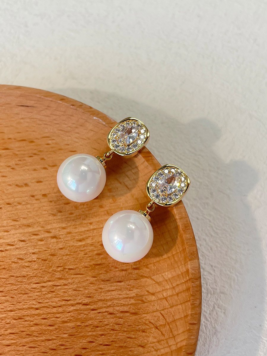 Gold Faux Pearl Embellished Earrings
