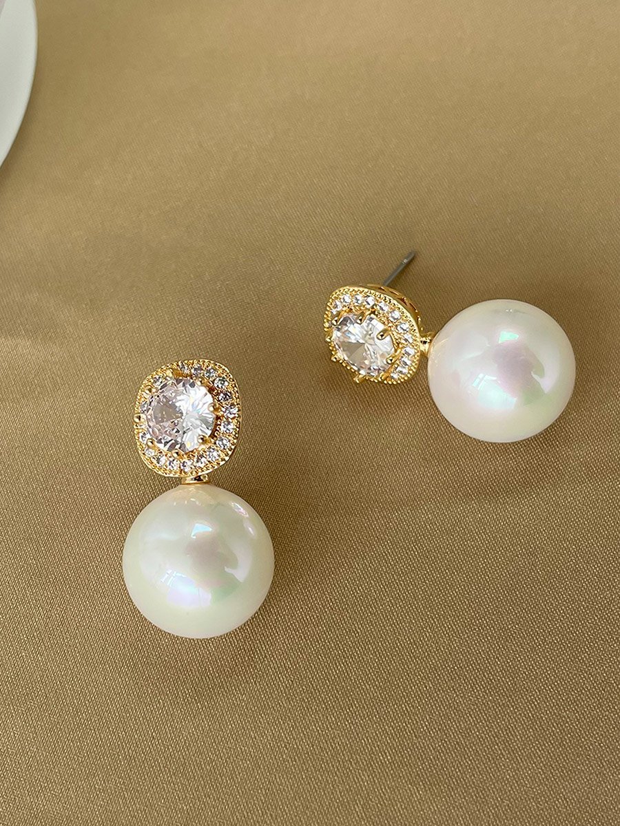 Gold Faux Pearl Embellished Earrings