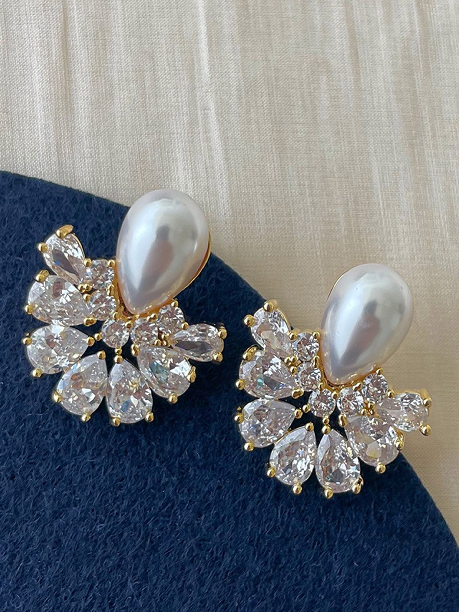Gold Teardrop Shape Embellished Earrings