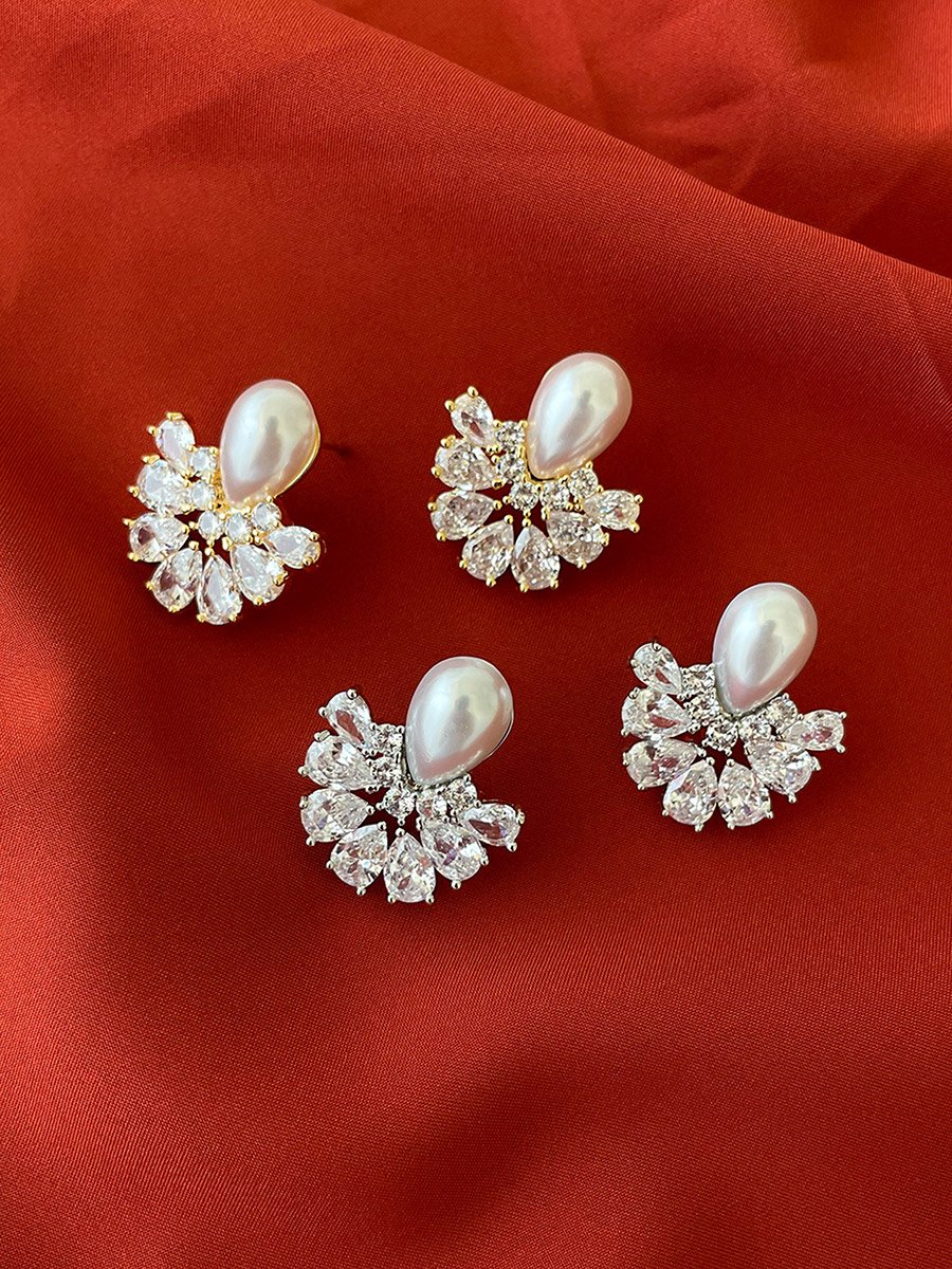 Gold Teardrop Shape Embellished Earrings