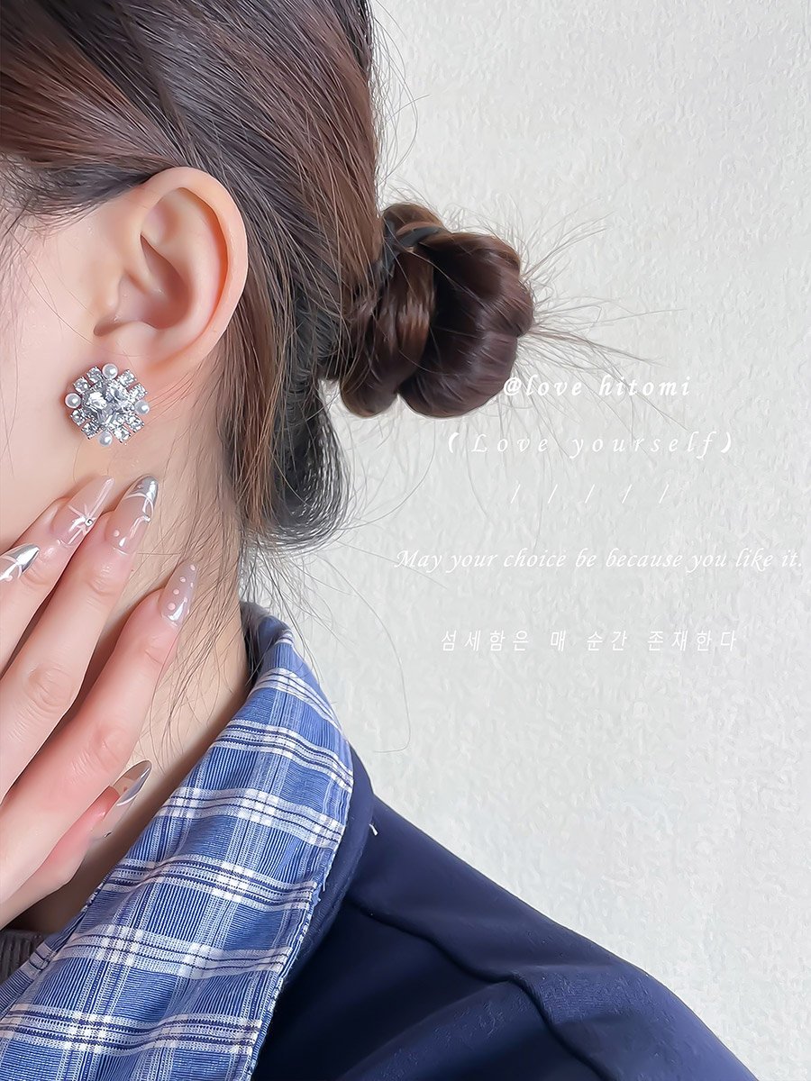Square Shape Embellished Earrings with Faux Pearl