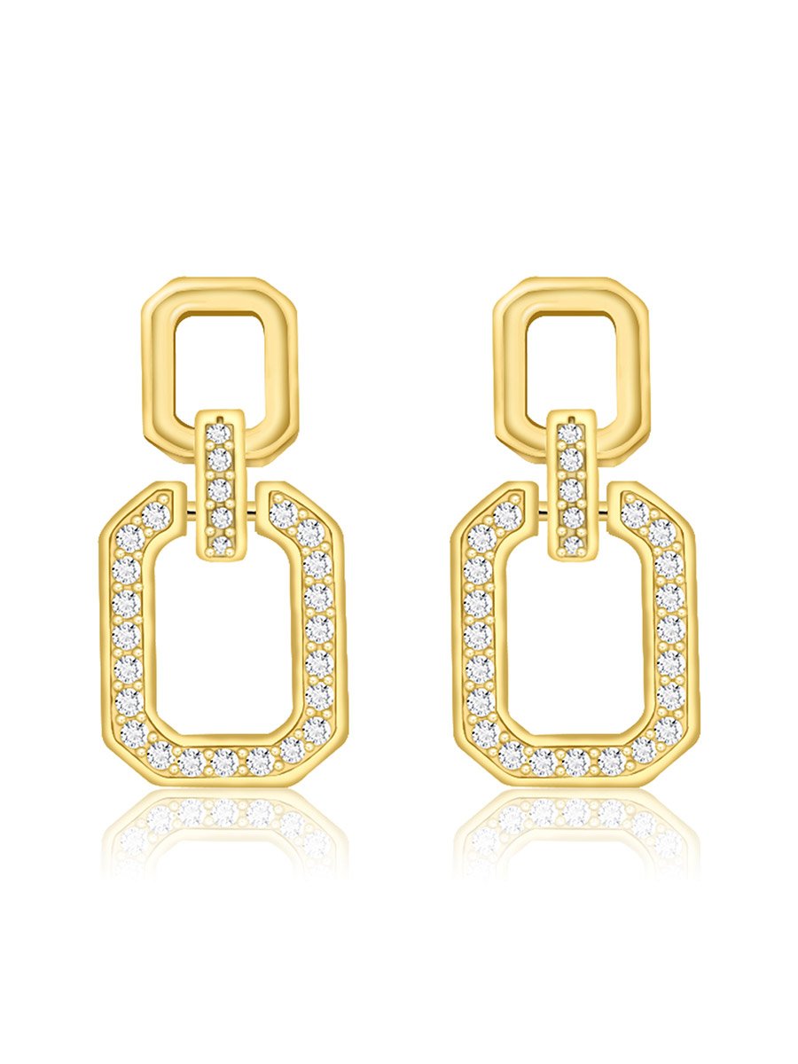 Gold Square Hollow Embellished Earrings
