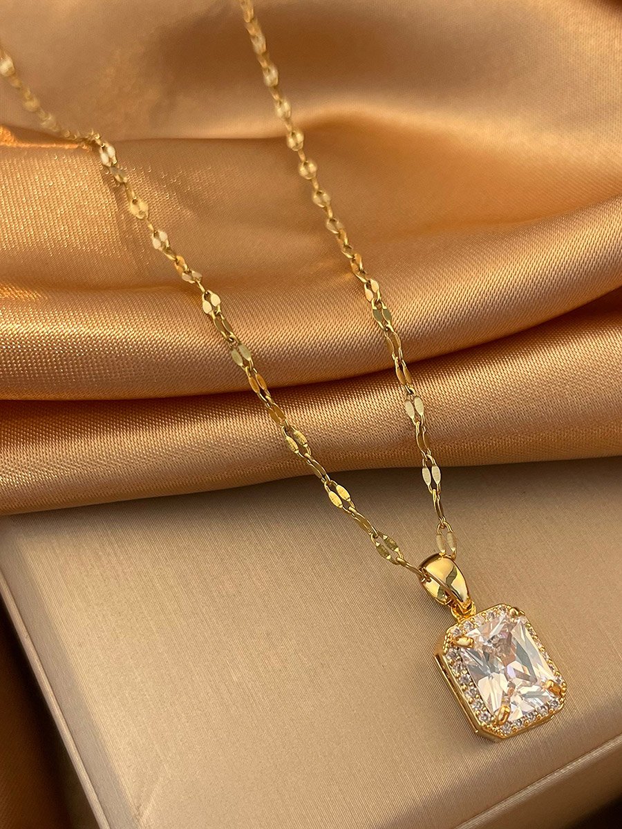 Square Embellished Drop Necklace