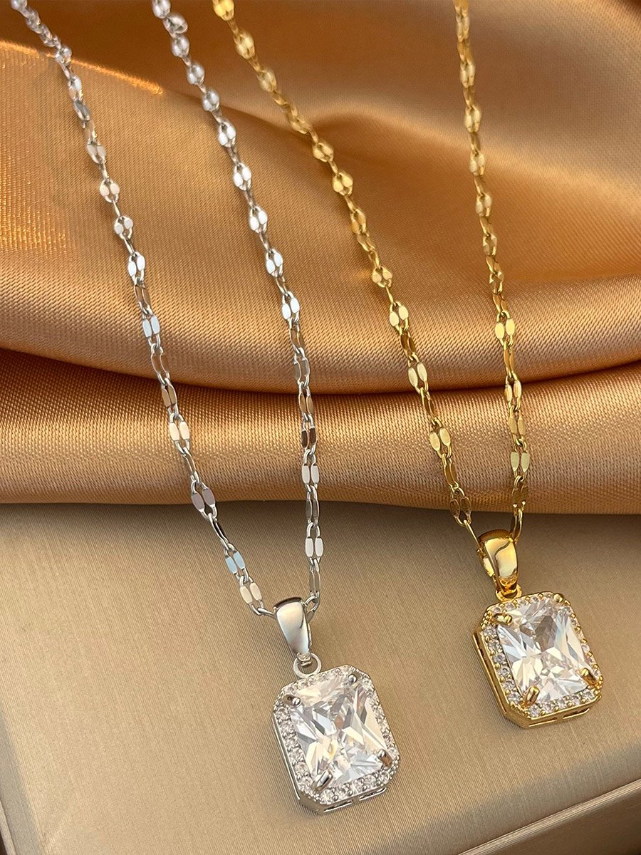 Square Embellished Drop Necklace
