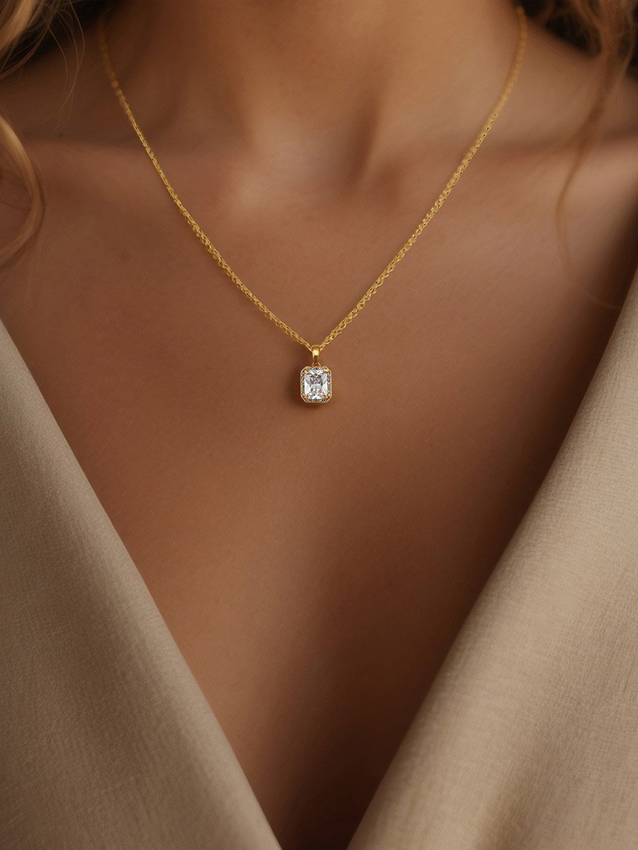 Square Embellished Drop Necklace