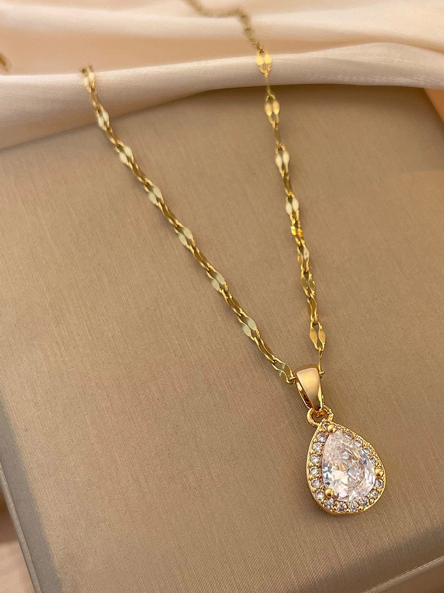 Waterdrop Embellished Drop Necklace
