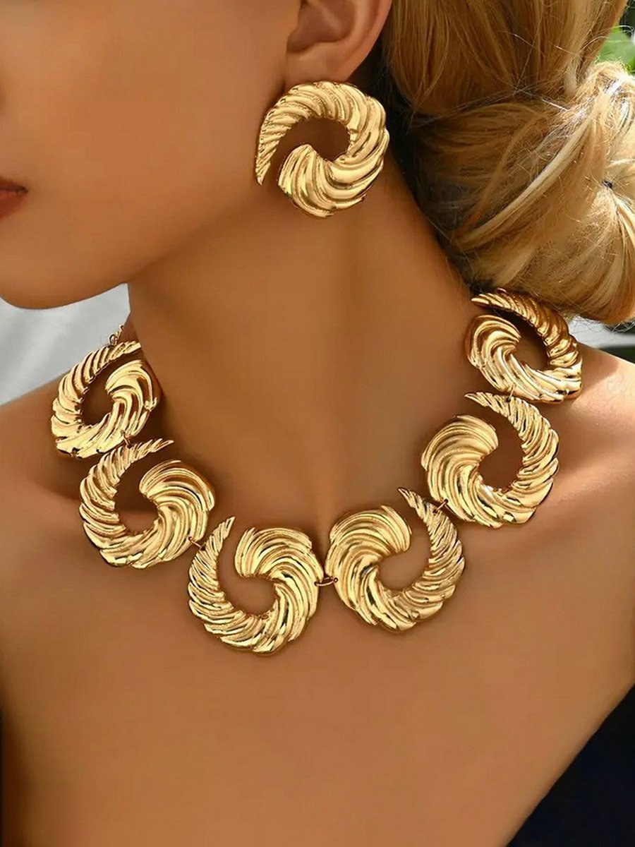 Textured Statement Necklace and Earrings Jewelry Set