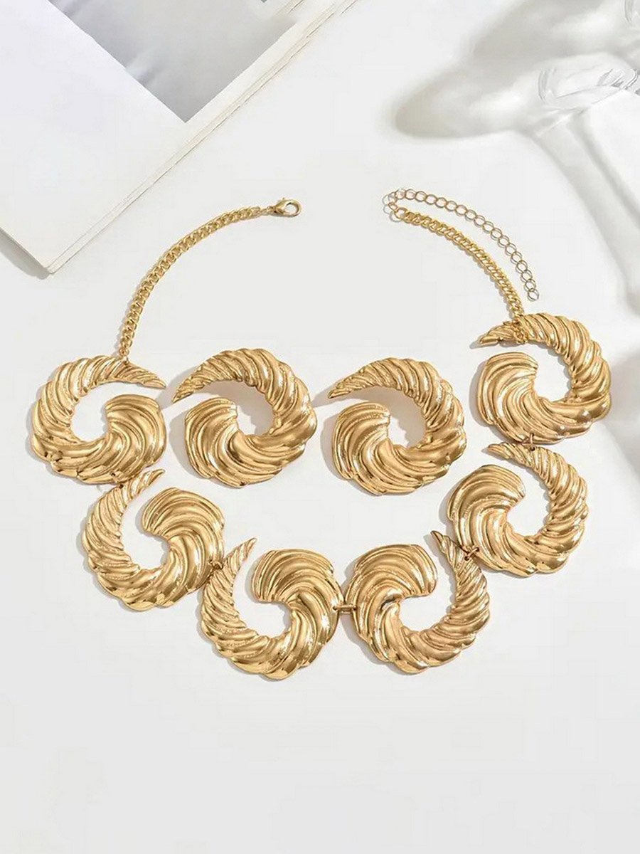 Textured Statement Necklace and Earrings Jewelry Set