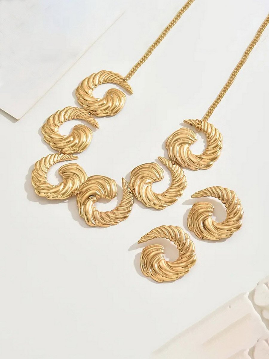 Textured Statement Necklace and Earrings Jewelry Set