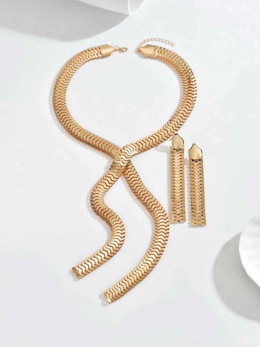 Gold Tone Tassel Necklace and Earrings Jewelry Set
