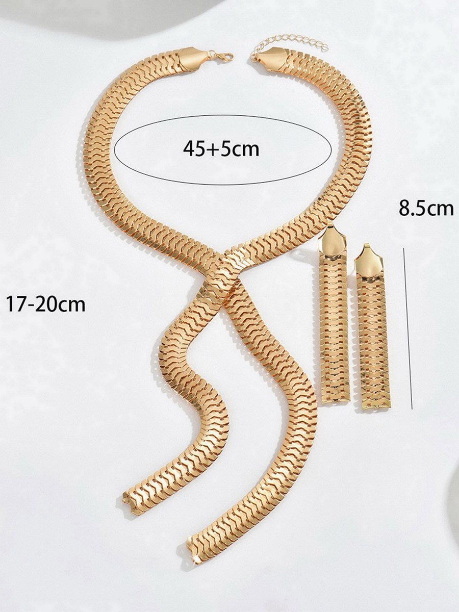 Gold Tone Tassel Necklace and Earrings Jewelry Set