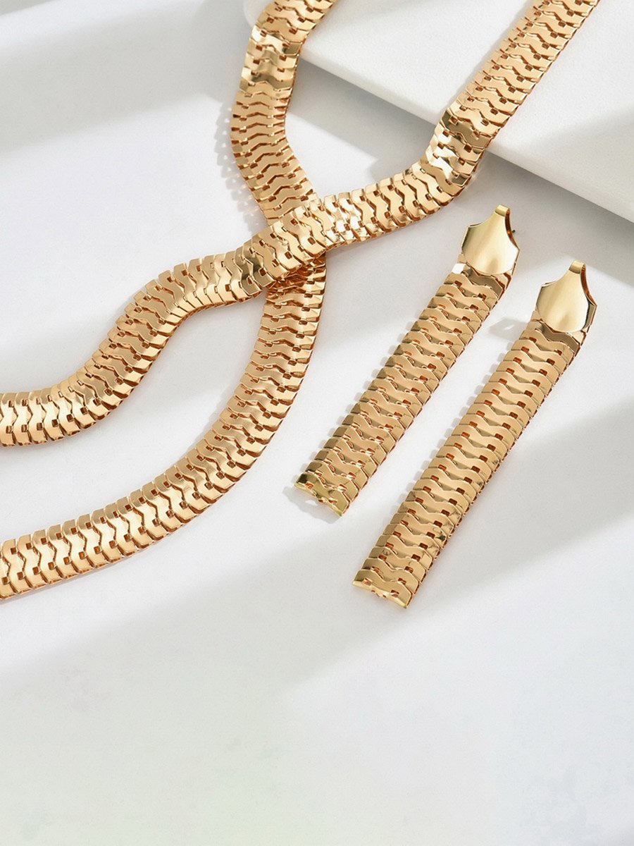 Gold Tone Tassel Necklace and Earrings Jewelry Set