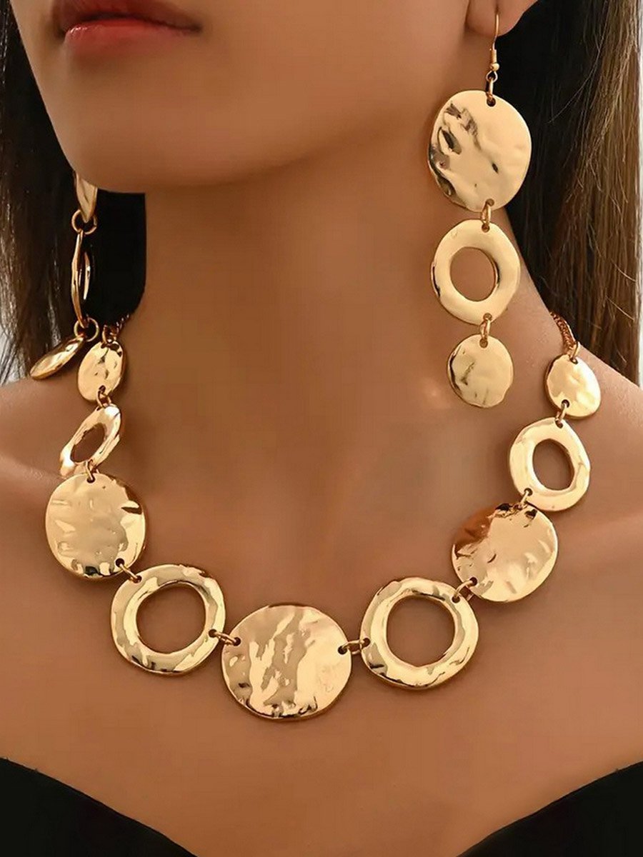 Circle Hollow Necklace and Earrings Jewelry Set