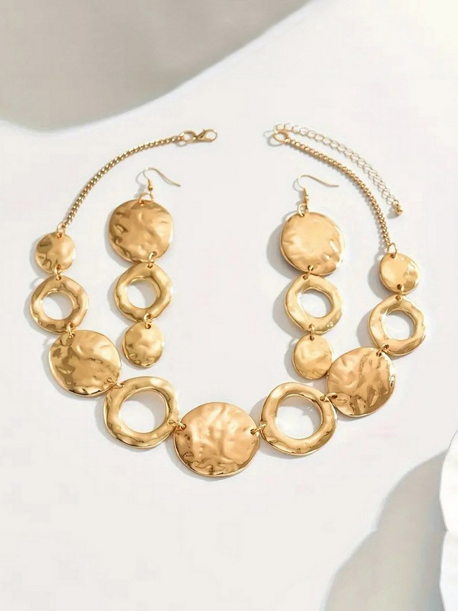 Circle Hollow Necklace and Earrings Jewelry Set
