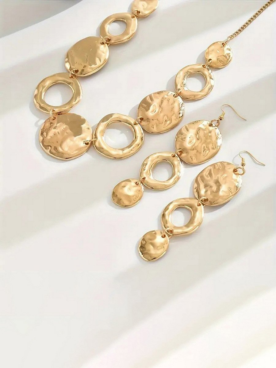 Circle Hollow Necklace and Earrings Jewelry Set