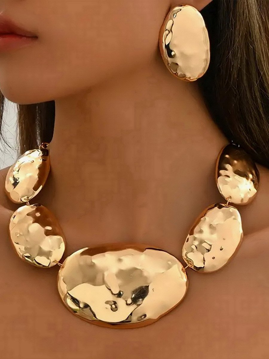 Hammered Texture Necklace and Earrings Jewelry Set