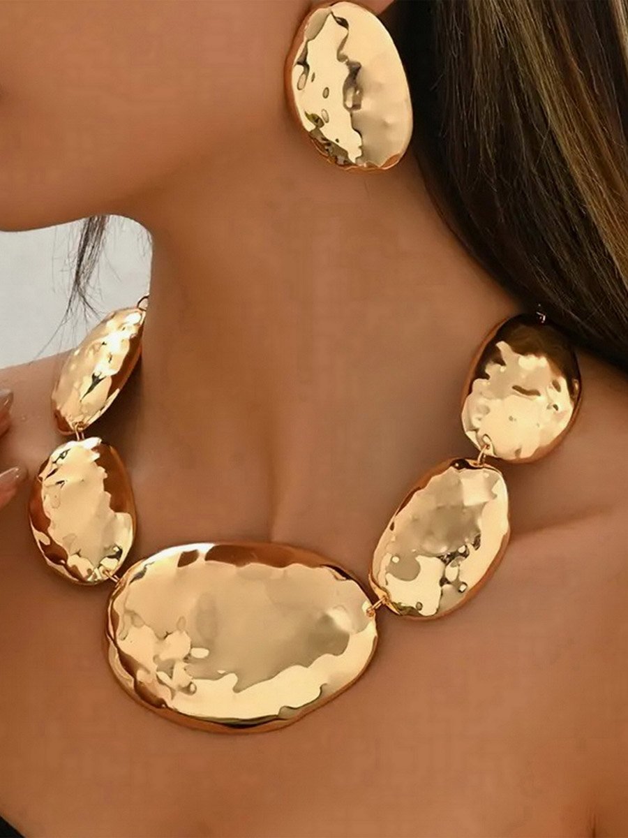 Hammered Texture Necklace and Earrings Jewelry Set