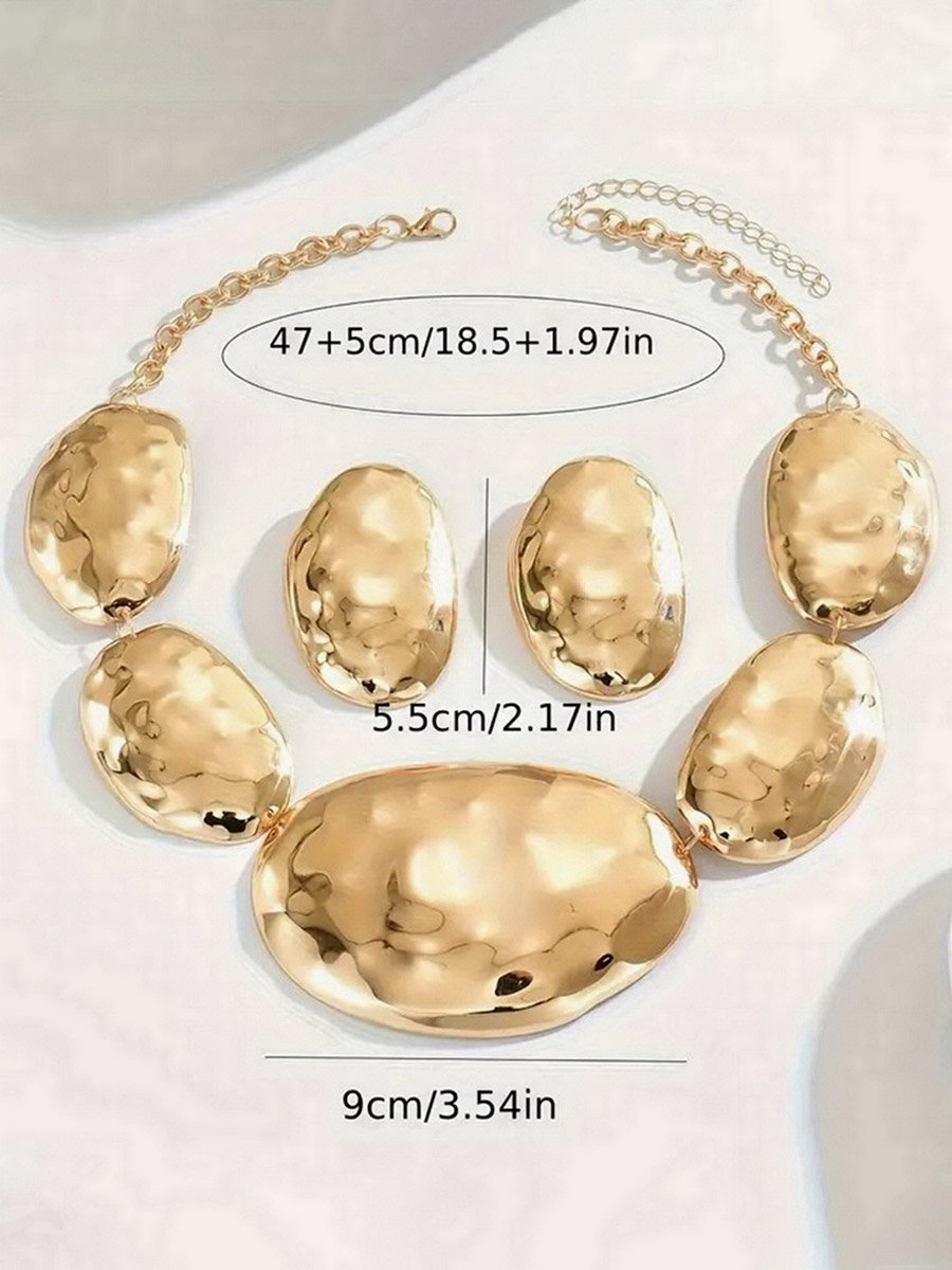 Hammered Texture Necklace and Earrings Jewelry Set