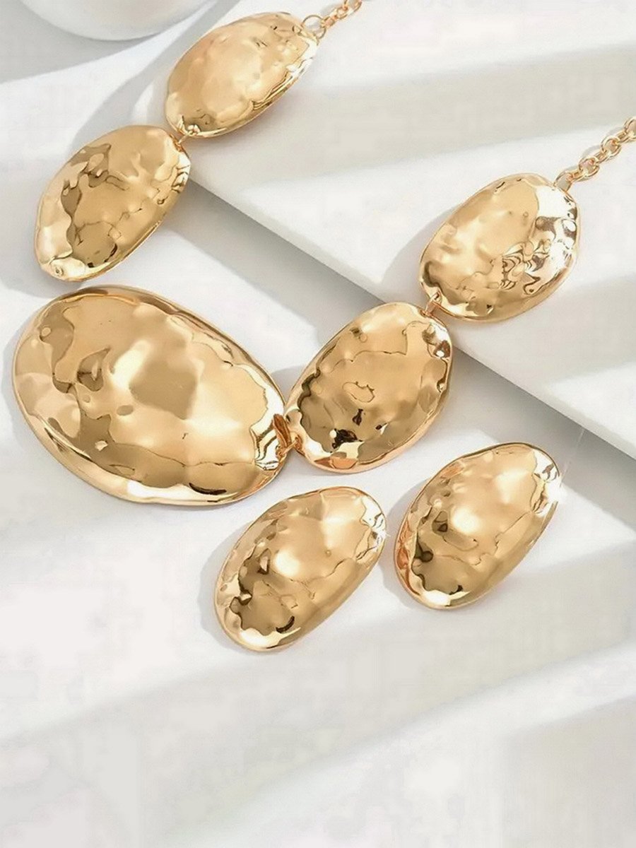 Hammered Texture Necklace and Earrings Jewelry Set