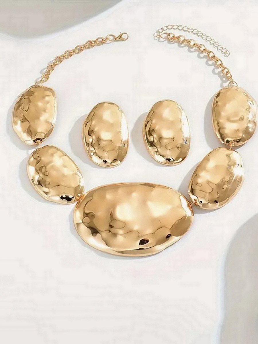 Hammered Texture Necklace and Earrings Jewelry Set