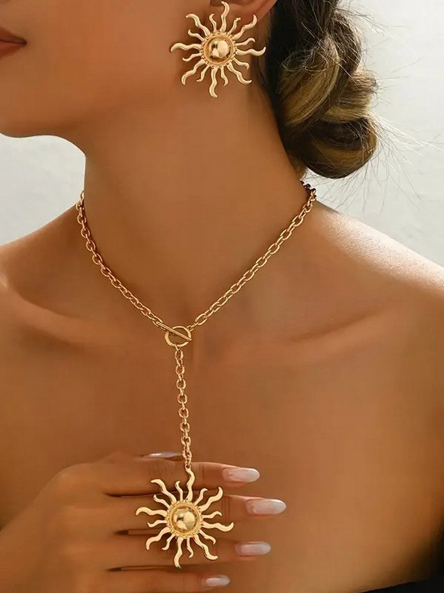 Sun Decor Y Necklace and Earrings Jewelry Set