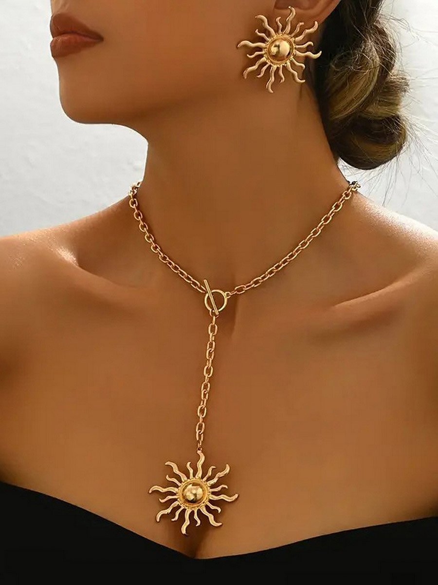 Sun Decor Y Necklace and Earrings Jewelry Set