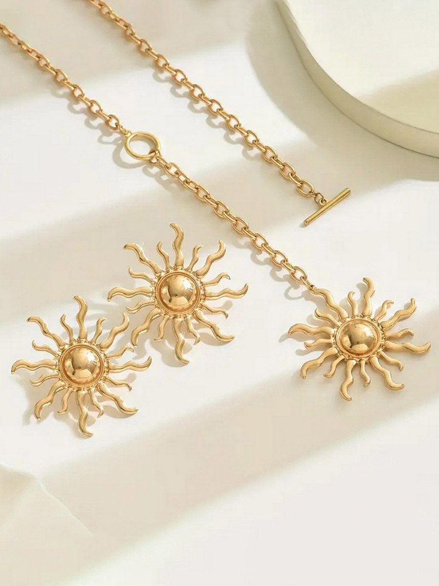 Sun Decor Y Necklace and Earrings Jewelry Set