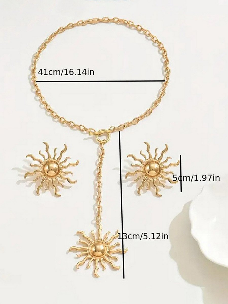 Sun Decor Y Necklace and Earrings Jewelry Set
