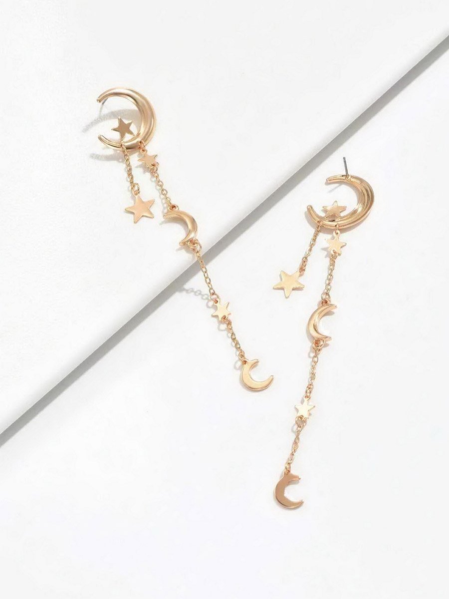 Star Moon Decor Metal String Dangle Earrings
