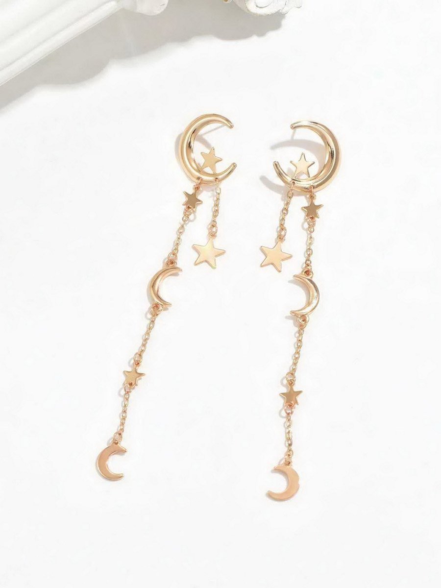 Star Moon Decor Metal String Dangle Earrings