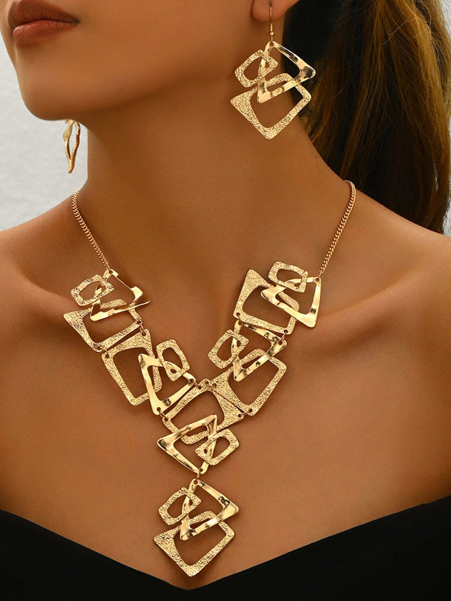 Geometric Hollow Necklace and Earrings Jewelry Set
