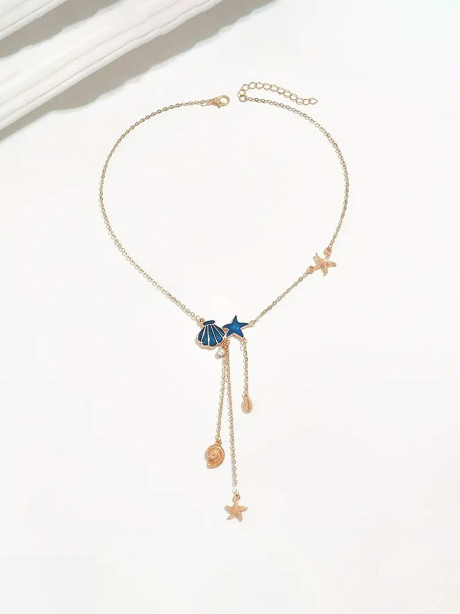 Gold Tone Seashell Y Necklace