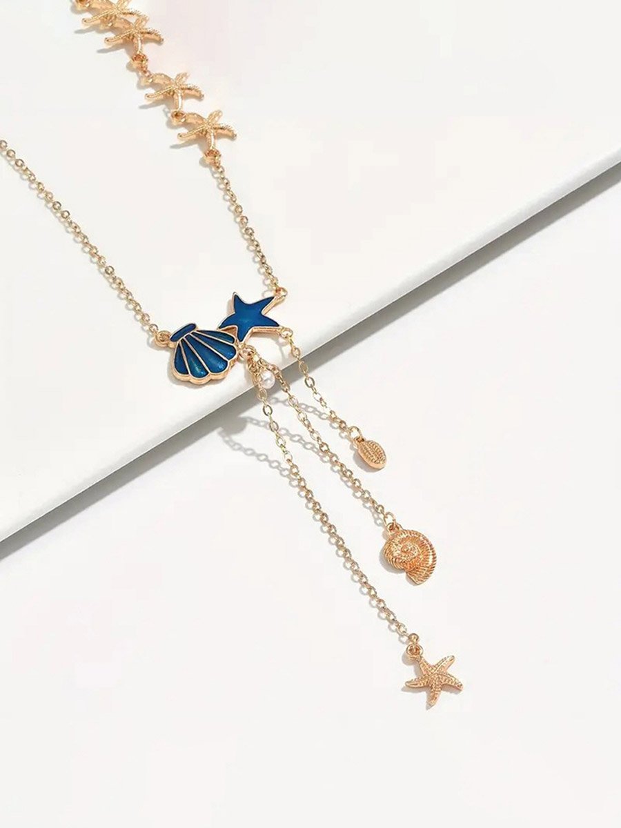 Gold Tone Seashell Y Necklace