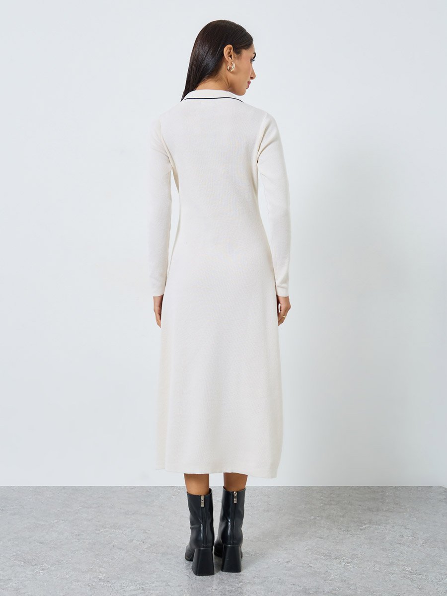 fitted lace wedding dress Ivory Backless Long Sleeve Midi Dress – trinarosh main image 1