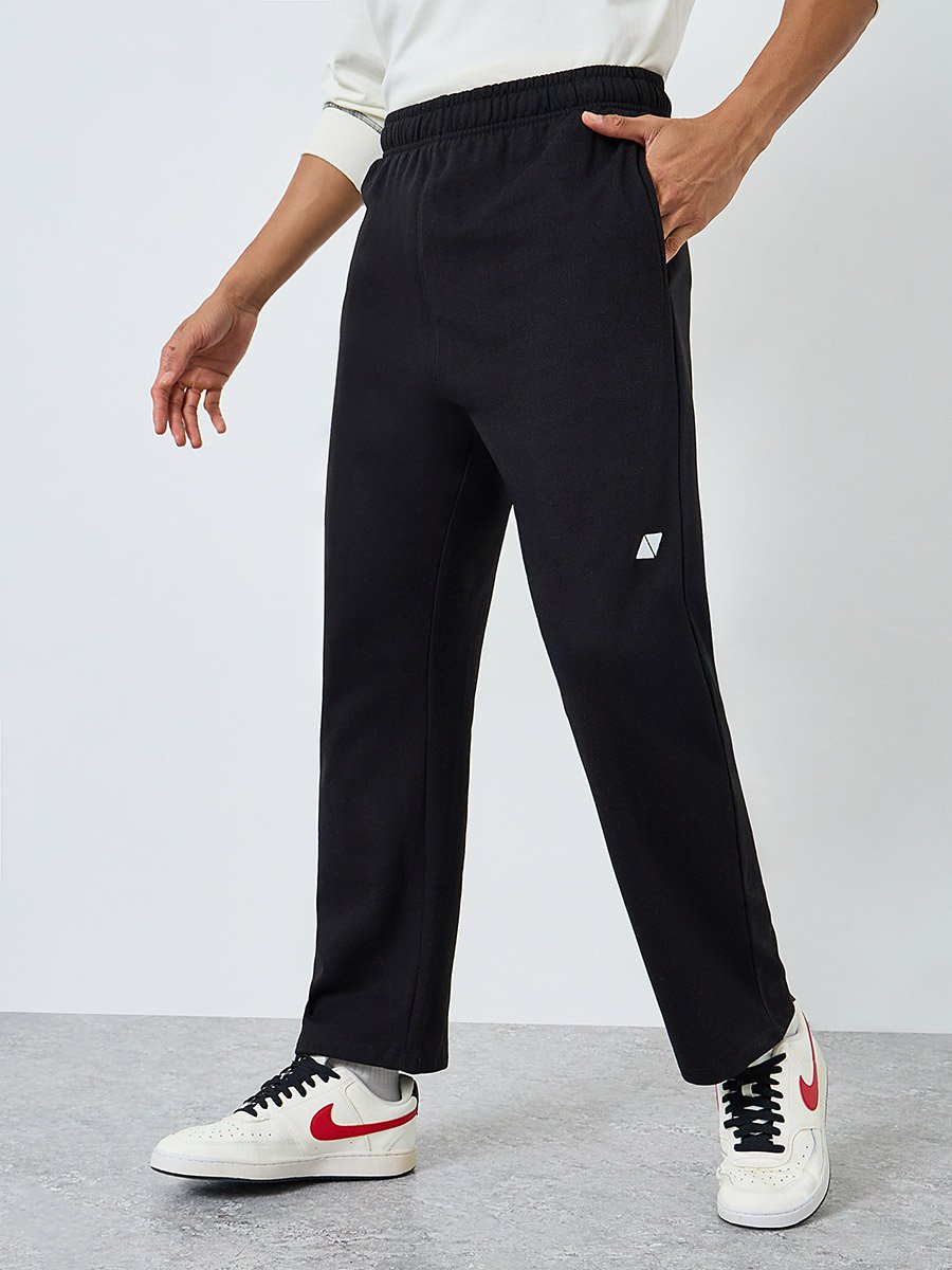 Men Black Embroidered Fleece Joggers